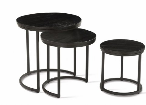 Table d'appoint ronde gigogne bois noir et métal JAHAN
